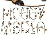 Una font tipografica realizzata con tracciati di treni in scala